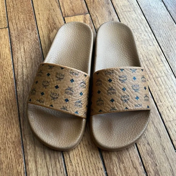 MCM Cognac Monogram Slide Sandals Mcm Visetos Slide Sandals - Cognac | Editorialist main image 4